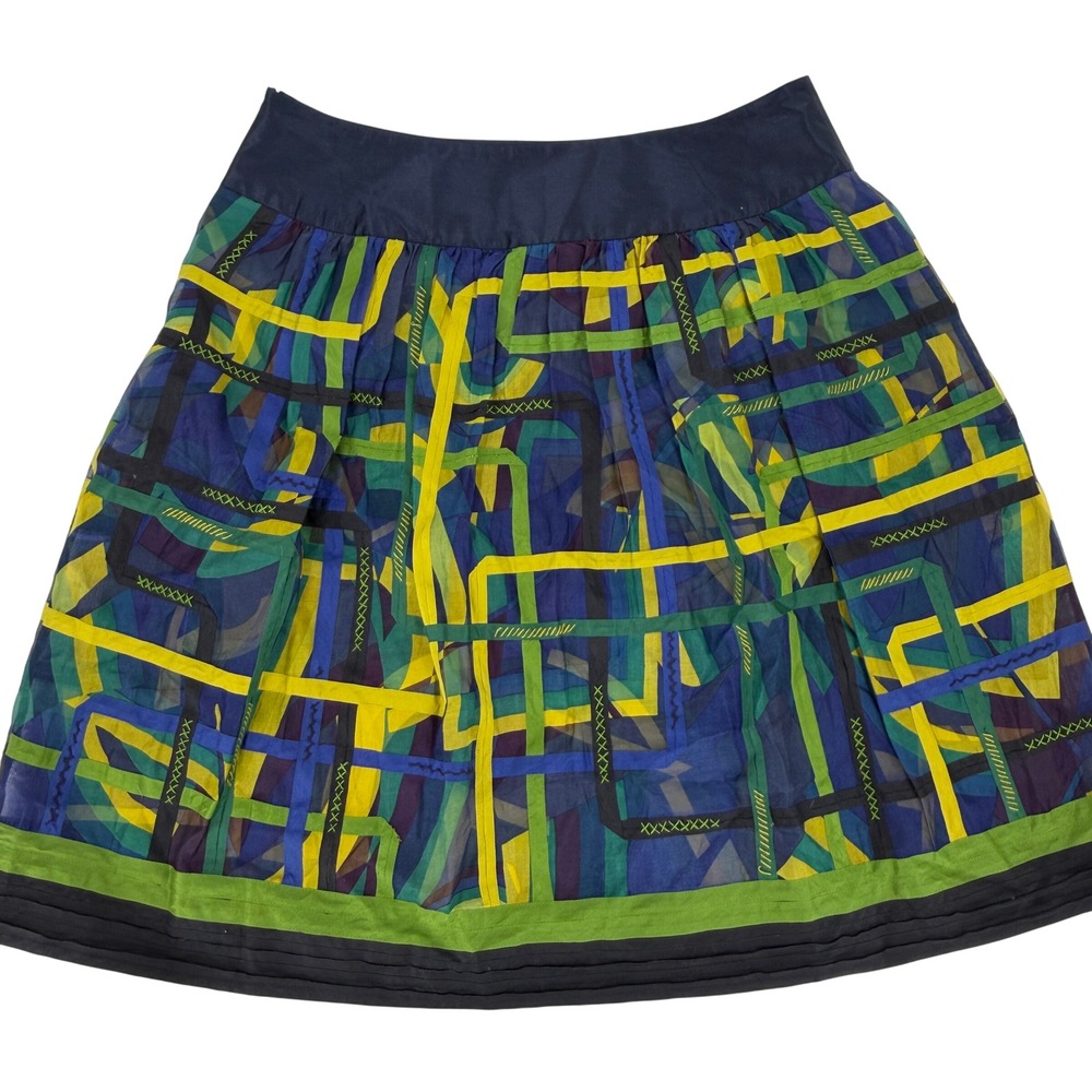 Peter Nygard Silk Skirt Abstract Geometric Modern Women Size 14 Navy Blue Multi